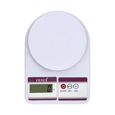 Venus Electronic Digital Kitchen Weighing Scale, Food Weight Machine for Home, Baking, Health 10 kg Battries Included -Sf-400 (White)