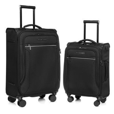 Verage Luxe Toledo Set of 2 (S+M) Softsided Lightweight Spinner Wheels Luggage, Expandable Suitcase with TSA Lock & LED Flashlight, Black (20/24)