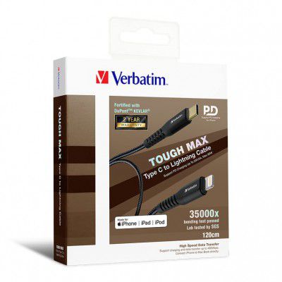 Verbatim Type C to Lightning Cable with Kevlar 120cm Black; 42.2 Inch