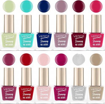 VERGE STUNNING COLOR ULTRA SHINE NAIL POLISH (SUPER STAY WITH BOLD FINISH) CHIP RESISTANT, QUICK DRY FORMULA; VEGAN, NON TOXIC & PARABEN FREE::PRIME 12 (Pack of 12)