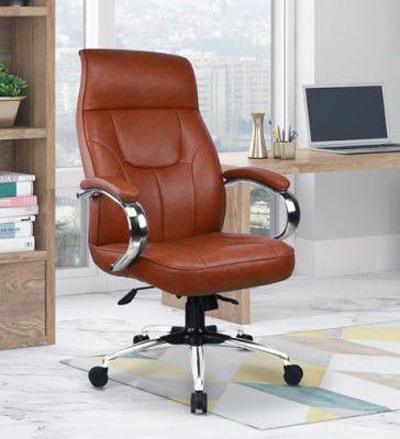 Vergo Stellar Ergonomic High Back Leatherette Office Chair with Fixed Armrests, Any Position Lock, Heavy Duty Metal Base | Home Office Desk Chair (Rust Orange)