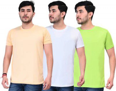 Verient  Pack of 3 Men Solid Round Neck Polyester Multicolor T-Shirt