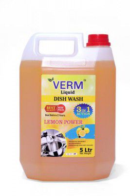 VERM LIQUIDS Dishwash Liquid Smooth Finish Cleaner Dish Cleaning Gel (Lemon, 5 L)