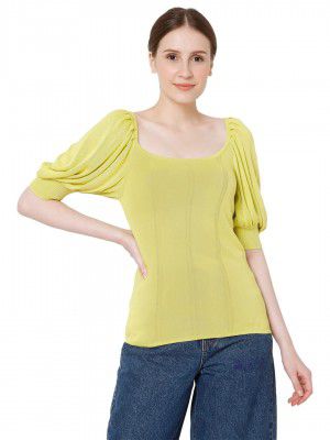 VERO MODA Solid Round Neck Viscose Womens Knits Knit Top (S22VM10275014-P)