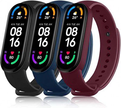 VEROX Adjustable Band Strap Compatible with Mi Band 5 Strap & Mi Band 6 Strap Smart Band Replacement- Set of 3(Black, Navy Blue,Red Wine)