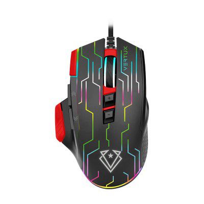 Vertux Kryptonite Wired Ergonomic Gaming Mouse With 10000 DPI, 9 Programmable Buttons, RGB Lights - Red