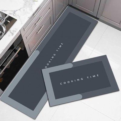 VERVENIX 2 Pcs Kitchen Mats Set – Waterproof Memory Foam Anti-Fatigue Mat Non-Slip Rug – 120x40 cm + 40x60 cm (Cooking Time Design)