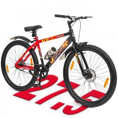 VESCO Ghost Rider Steel Bicycle 27.5 inch Single Speed with Rigid Fork & Disc Brake Cycle | Ideal for 15+Years, Unisex, Frame Size: 17.5 inch (Red/Black)