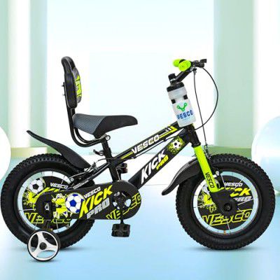 VESCO Kick Pro 14 T Kids Cycle with Balance Wheel & Back Rest Seat/Water Bottle | Frame 9 Inch | Ideal for 3 to 5 Years Boys & Girls (Green)