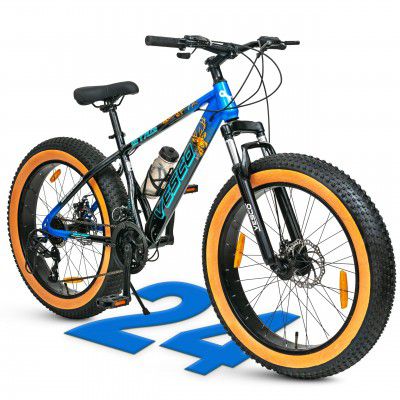 VESCO Stag 24T Fat Tyre Cycle for Boys, & Kids 15+, 21 Gears Cycle, Dual Disc Brakes, Front Suspension, Fitness & MTB Cycle (Blue, 24)