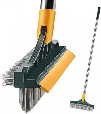 VEWIKZY 3 in 1 Bathroom Cleaning Brush with Wiper, Tiles Cleaning Brush with Handle Microfibre Wet and Dry Brush  (Multicolor)