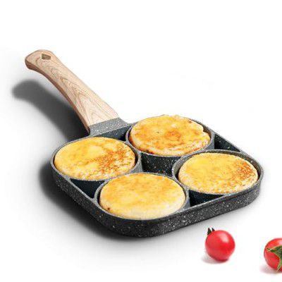VEZPAX 4-Cup Nonstick Egg Frying Pan – Pancake & Omelette Maker with Handle – Induction & Electric Stove Compatible, Harmless, Easy-to-Clean Cookware