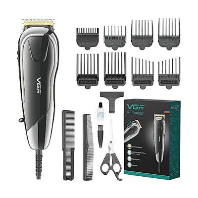 VGR V-127 Professional Hair Clipper Powerful DC Motor Stainless steel blade Corded complete hair cutting set with 2 Combs & 1 Scissor