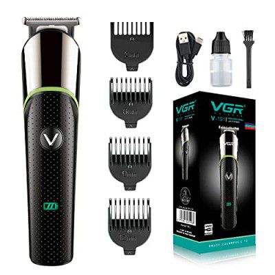 VGR V-191 Professional Rechargeable Cordless Beard Hair Trimmer Kit with Guide Combs Brush USB Cord for Men, Family or Pets, Black
