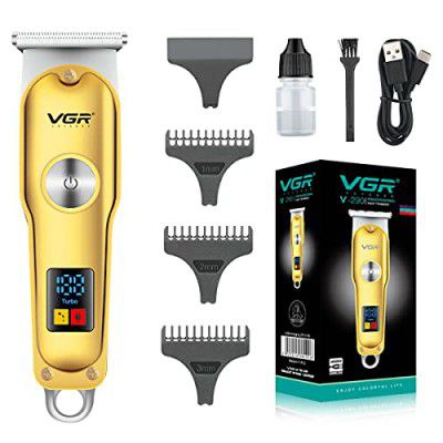 VGR V-290 Digital Display Professional Cordless Hair Clippers Cutter Rechargeable Wireless Hair Grooming Set Beard Trimming Beard Styling Rechargeable Li-ion Battery 600mAh 120 mins Runtime - Golden