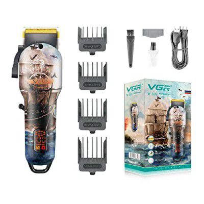 VGR V-689 Professional Rechargeable cordless Hair Clipper with LED Display, Titanium coated Blades, USB Charging cable, 4 Guide Comb, Taper Lever Adjustments Runtime: 180 mins, 2000 mAh Li-ion Battery