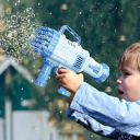 VGRASSP 32 Holes Power Blow Bubble Launcher Gun Toy for Boys and Girls with Soap Solution and Solution Tray - Indoor and Outdoor Use Gatling Gun Toy - Color As Per Stock...
