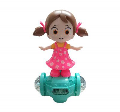 VGRASSP 360 Degree Rotating Skate Musical Dancing Girl Toy with Flashing Lights & Bump and Go Action Doll for Toddlers and Girls