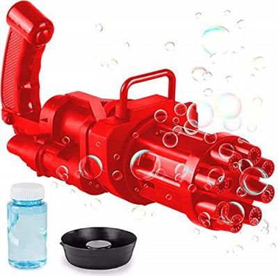 VGRASSP 8 Hole Electric Gatling Bubble Gun for Kids with Soap Solution Indoor and Outdoor Toys for Toddlers Bubble Launcher Machine for Girls and Boys