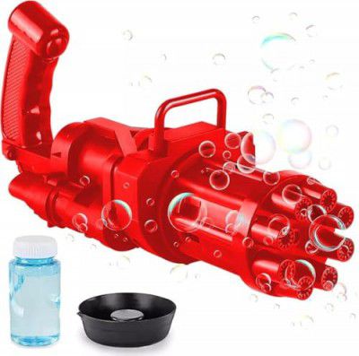 VGRASSP Bubble Launcher Machine Gun Toy | 8 Hole Bubble Maker for Kids with Soap Solution