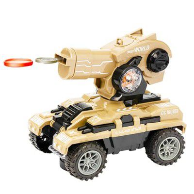 VGRASSP Bump & Go Action Surprise Disc Launcher UFO Tank Toy for Kids with 5 Colorful Discs - Automatic Rotating Turret, Shooting Discs, Cool Stage Lighting - Color As Per Stock