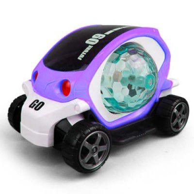 VGRASSP Bump and Go Action 360 Degree Rotating Battery Operated Future Stunt Car Toy (Purple)
