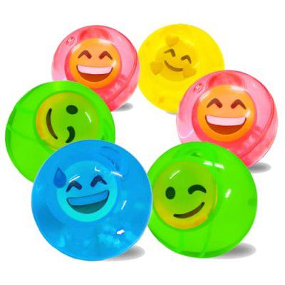 VGRASSP Emoji Faced 2.5 Inch Diameter LED Light Up Bouncy Ball Toy for Kids (Pack of 6)