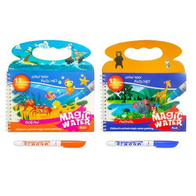 VGRASSP Pack of 2 Magic Water Coloring Book Toy for Kids - Reusable Quick Dry Doodle Book - Birthday Return Gift for Boys and Girls - Color and Design As Per Stock