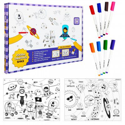 VGRASSP Space Themed Doodle Coloring Puzzle Mat for Kids