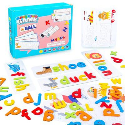 VGRASSP Spelling Game for Educational Purpose with 28 Flashcards, 40 Pieces Plastic Alphabet Blocks for 3-12 Year Old Kids