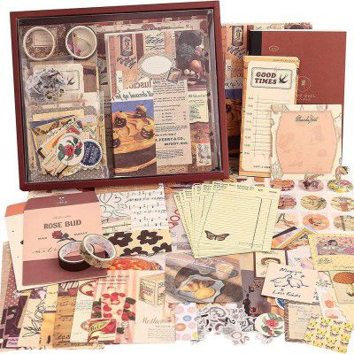 VIBE VISTA Vintage Aesthetic Scrapbook Kit, 346 Pcs, A6 Grid Notebook