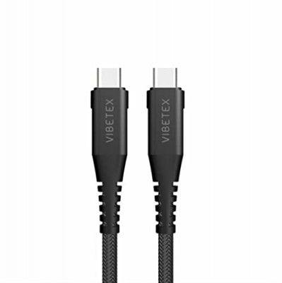 Vibetex USB Type C to Type C Nylon Tangle Free 3A & 45W Fast Charging and Data Transfer (480mbps) Cable Compatible with Adapters upto 45W (1M, Black, Made in India)