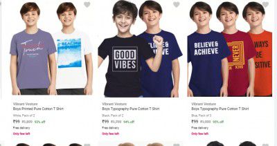 Vibrant Vesture Kids T Shirts PAck Of 3 @ ₹99