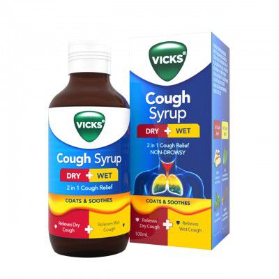 Vicks Cough Syrup, 100ml Bottle - Fast Relief for Dry & Chesty Coughs with Tulsi & Ginger