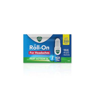 Vicks Headache Relief Roll-On, 2s Pack, Fast Action in 2 Minutes, with Menthol & Camphor