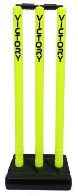 VICTORY India Best Cricket Plastic Stumps Set # 3 Wicket Set, 1 Stand, 2 Bails (Floro)