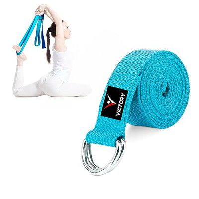 VICTORY Yoga Belt For Stretching Yoga Strap For Exercise & Workout Cotton (Blue)