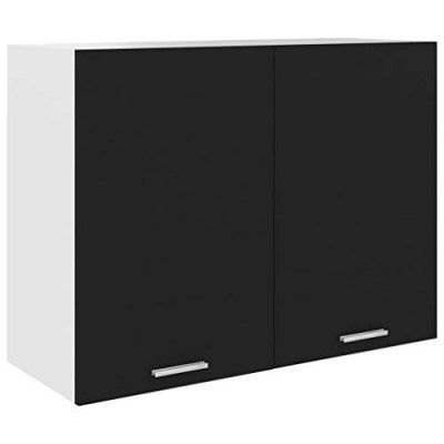 vidaXL Hanging Cabinet Home Indoor Storage Shelf Cupboard Hang Wall Kitchen Equipment Cabinet Dining Room Furniture Black Engineered Wood