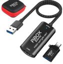 Video Capture Card, PiBOX India braided Tough, 4K HDMI to USB 3.0 Game Capture Device Aluminium Windows Android Mac,HD 1080P Audio Video card Live Streaming Gaming, Teaching Live Broadcasting...