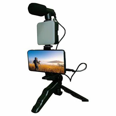 Video Kit, Mini Tripod with Shotgun Podcast Microphone, Phone Holder, LED Light for YouTube Video, Tiktok, Vlog, Photography Reel Maker kit with Light and Tripod