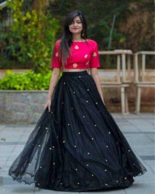 VIDRON Self Design Semi Stitched Lehenga Choli  (Pink, Black)