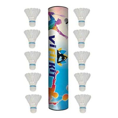 VIFITKIT Shuttle Cock Feather for Indoor/Outdoor Sports with Solid Cork Head (Pack of 10)