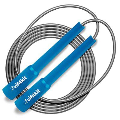 Vifitkit Skipping Rope for Men and Women, Jump Rope With Adjustable Height for Exercise, Gym, Sports, Lightweight, Tangle-Free Design (Blue & Grey)