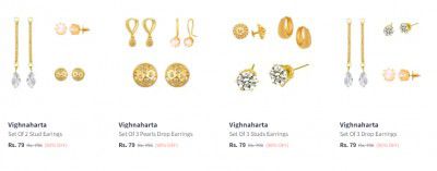 Vighnaharta Golden Studs and Earring Upto 90% Off