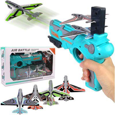 Vikrida Airplane Launcher Toy Catapult aircrafts Gun with 4 Foam aircrafts, Shooting Games  