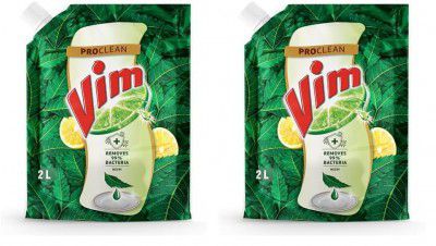 Vim Dishwash Anti Bac Liquid, Neem, 2 Ltr (Pack of 2)