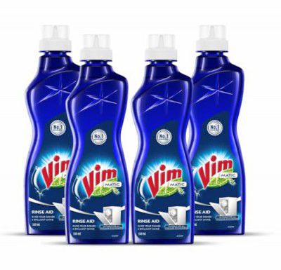Vim Matic Dishwasher Rinse Aid Liquid 500 Ml, Designed By India S No.1 Dishwash Brand, Adds Spotless Shine To Your Glassware Utensils, Prevents Water Mark (Pack of 4)