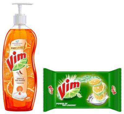VIM Pure Dishwash Liquid With 100% Plant-Based Actives & Tangerine Freshness 750 Ml  With Power Of Lemon, 300 G