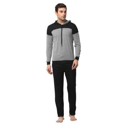 VIMAL JONNEY Cotton Blend Night Suit Co-ord Set for Men with Hodded Full Sleeve T-Shirt and Track Pant-VJ-MNS-TTP-GROUP18