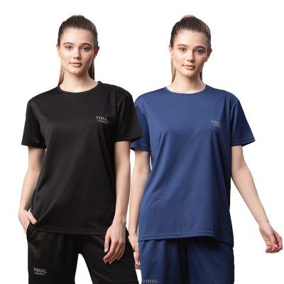VIMAL JONNEY Dryfit Lycra Solid Multicolor T-Shirt for Women (Pack of 2)-Dryfit_T_BLK_BLU_002-P
